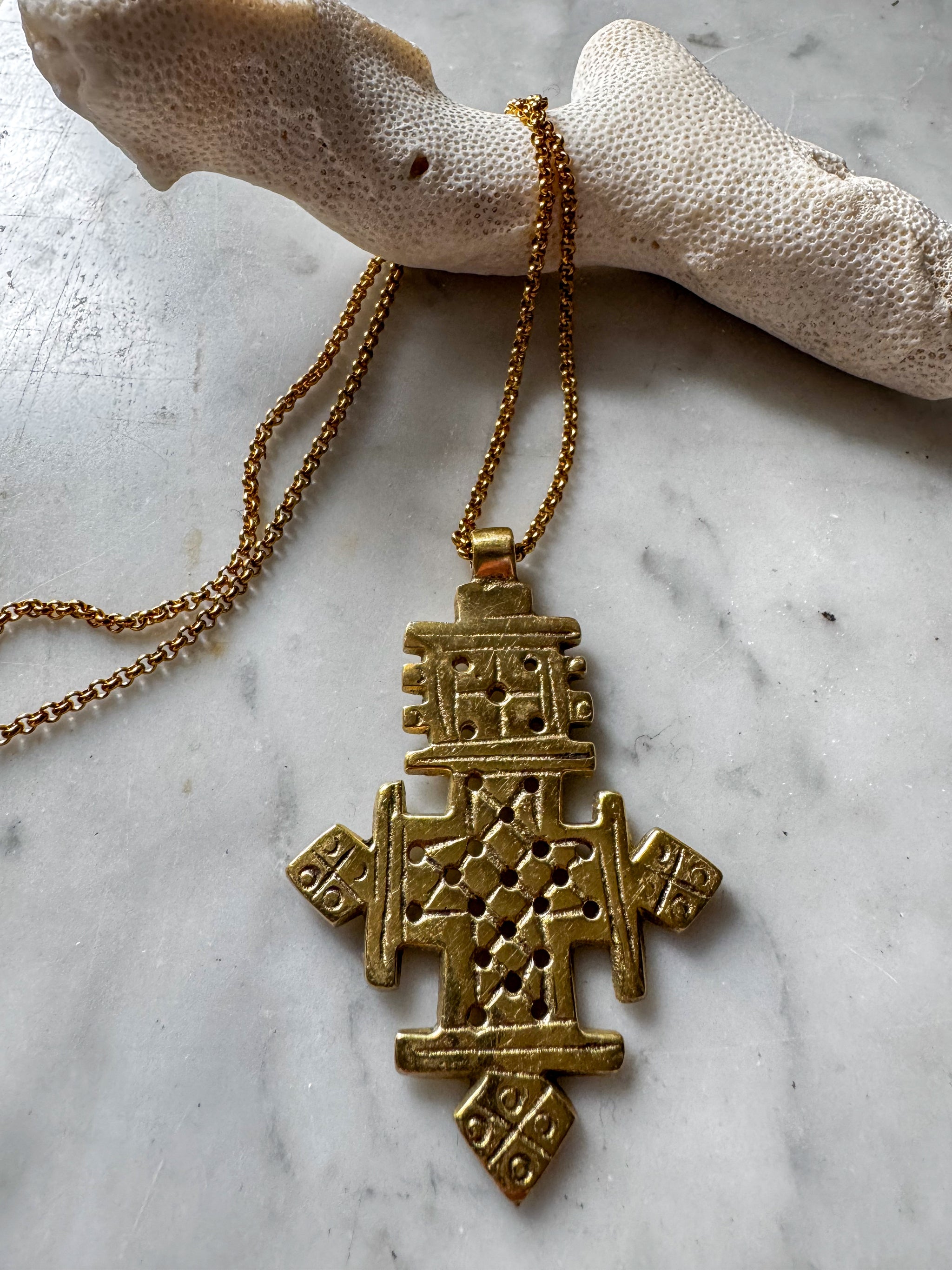 Collier Croix Copte éthiopienne - Cornalines Et Jadéites - Longueur 45 Cm - Neuf
